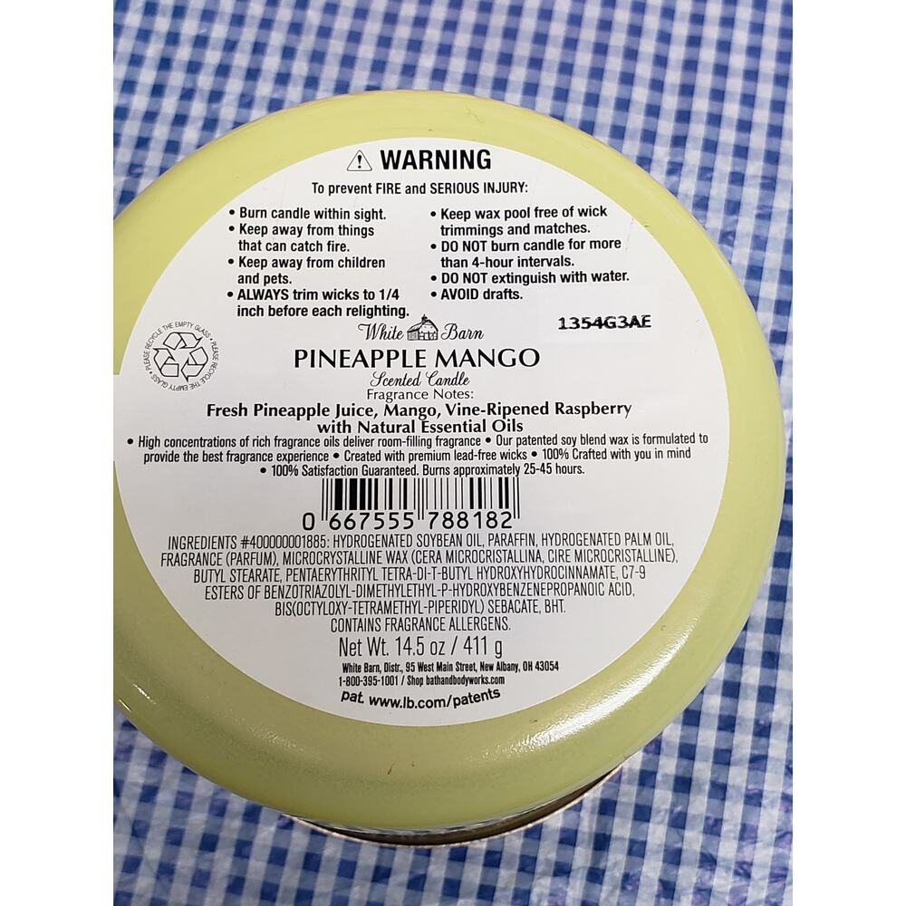 BBW Pineapple Mango Shiny Yellow White Barn Large 3 Wick Candle Home Fragrance - Picture 2 of 2